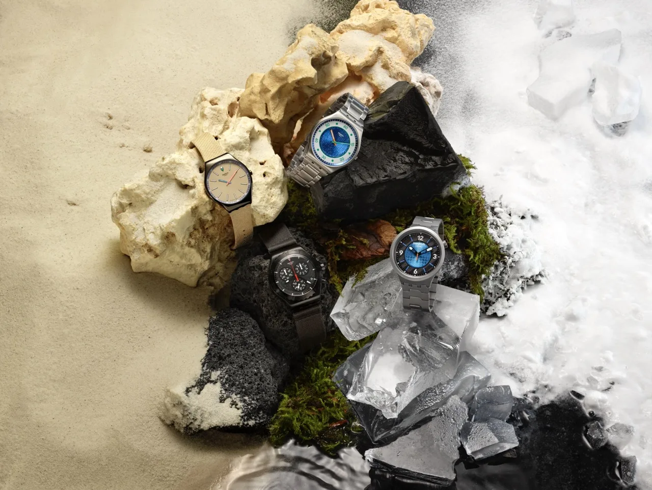 Swatch Power of Nature collection – capturing the power of waterfalls, the desert, icy mountains, and the forest