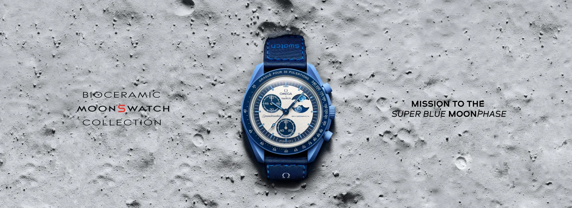 The Bioceramic MoonSwatch MISSION TO THE SUPER BLUE MOONPHASE celebrates the first super blue moon of the year and the festive atmosphere of summer.