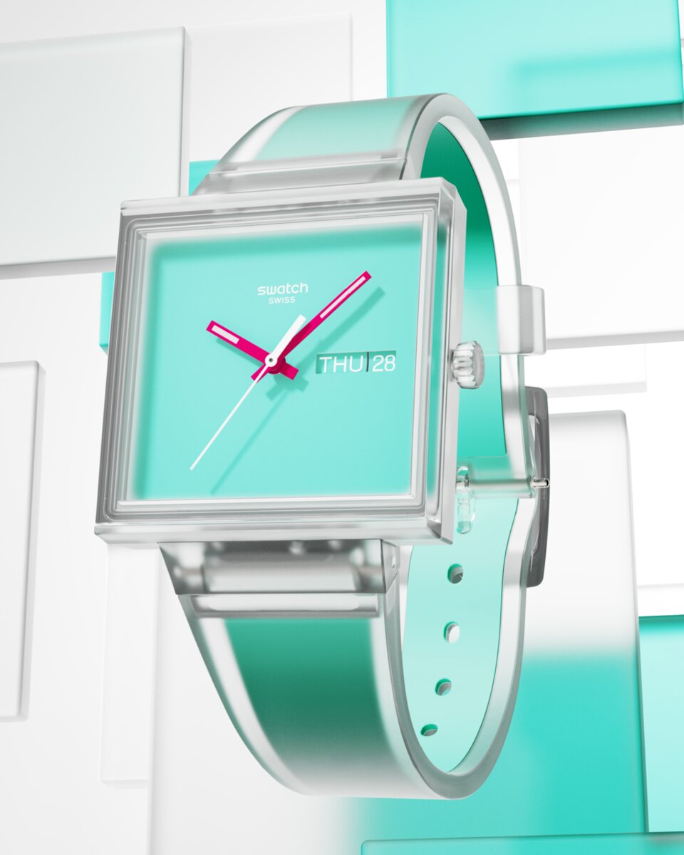 SWATCH (スウォッチ) 【 WHITE IN JELLY 】 極美品 A new square dimension: Swatch unveils the WHAT IF…JELLY