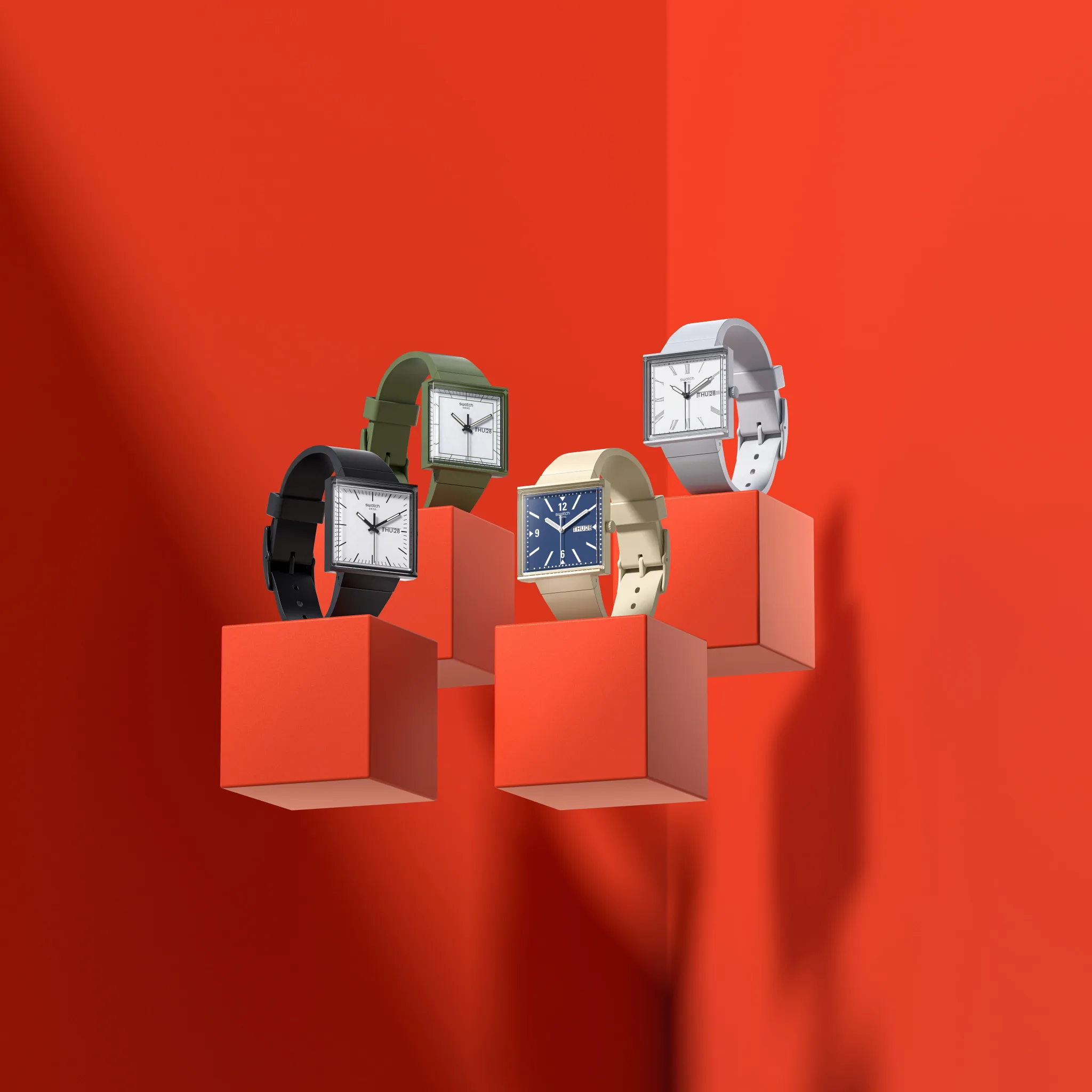 SWATCH 全新 BIOCERAMIC WHAT IF? 生物陶瓷方形腕錶系列