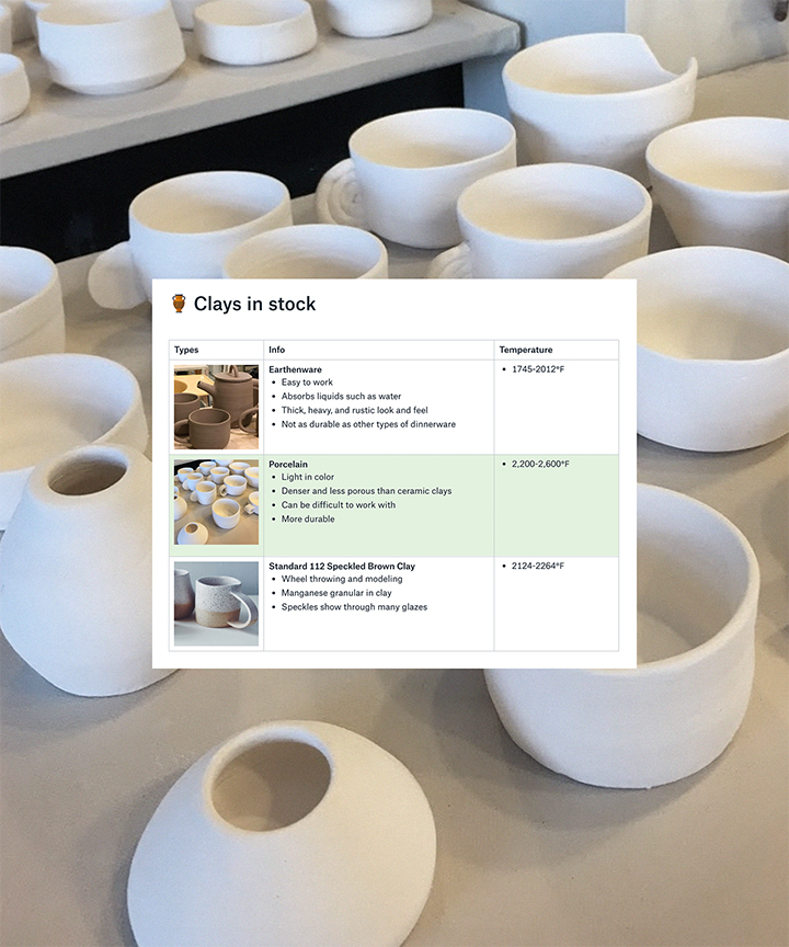 Screenshot of Paper interface set on top of a photograph of pottery.