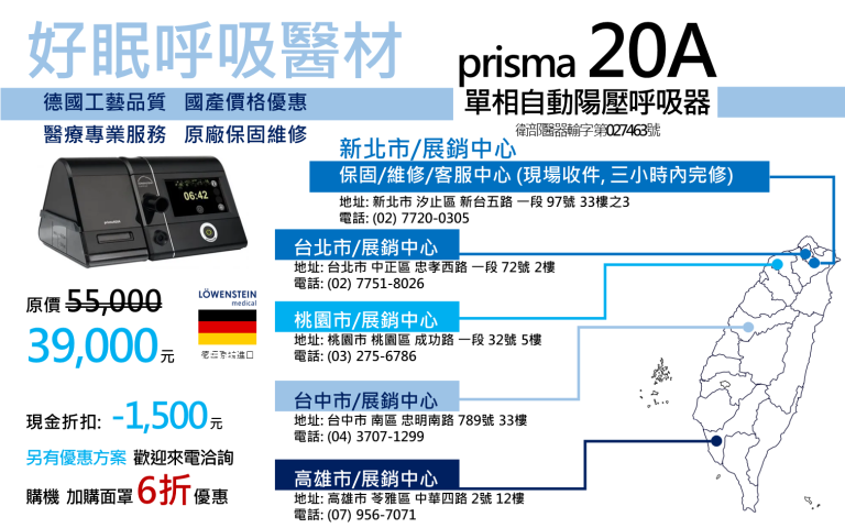 歐盟第一品牌 prisma 20A CPAP 呼吸器簡介 (觸控大螢幕, 金屬馬達, 運轉最安靜, 全機拆開清潔保養)