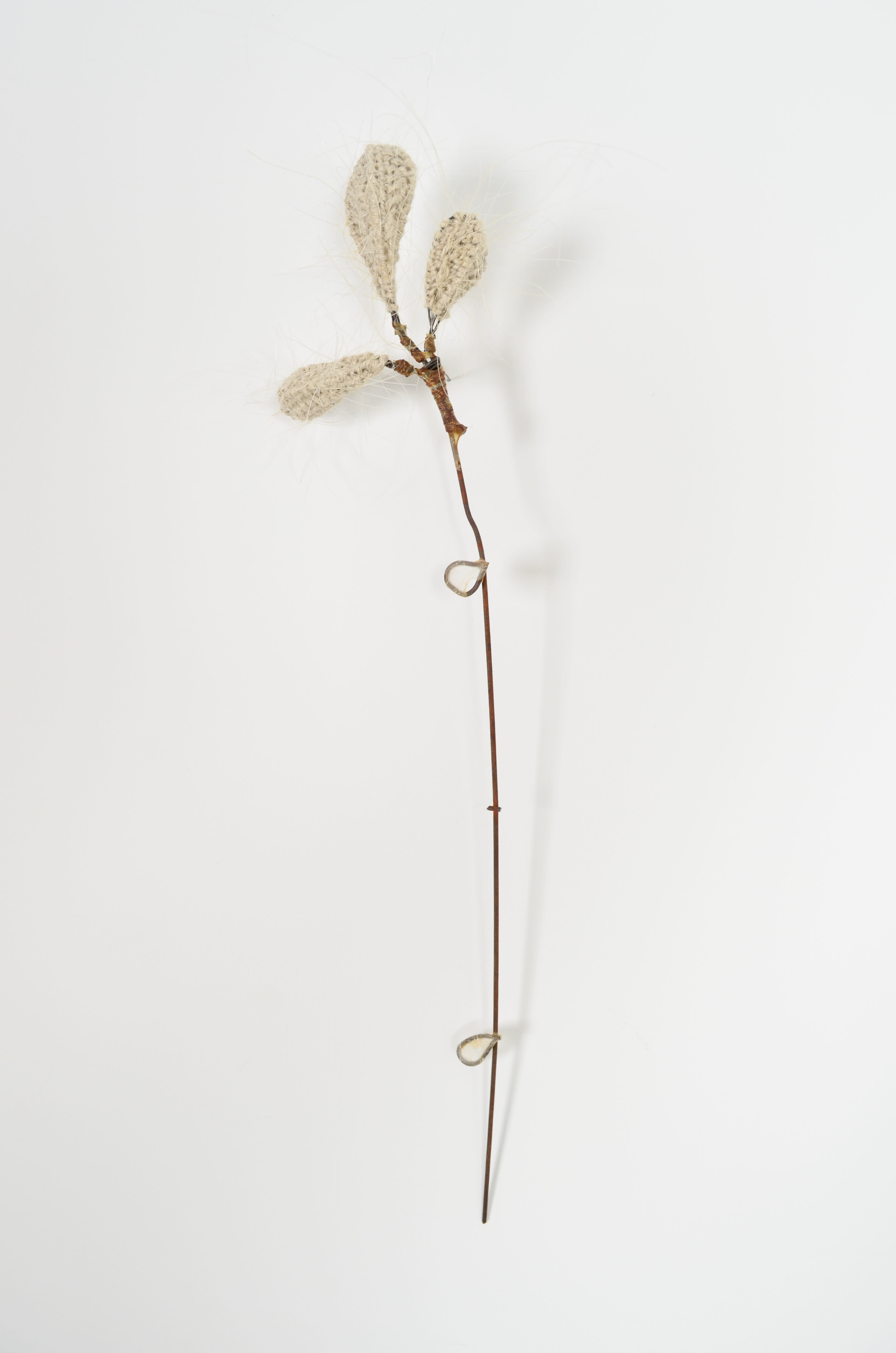 mixed media - upcycled fence, annealed steel, horse hair, and looped linen thread - 21"x8"x4"