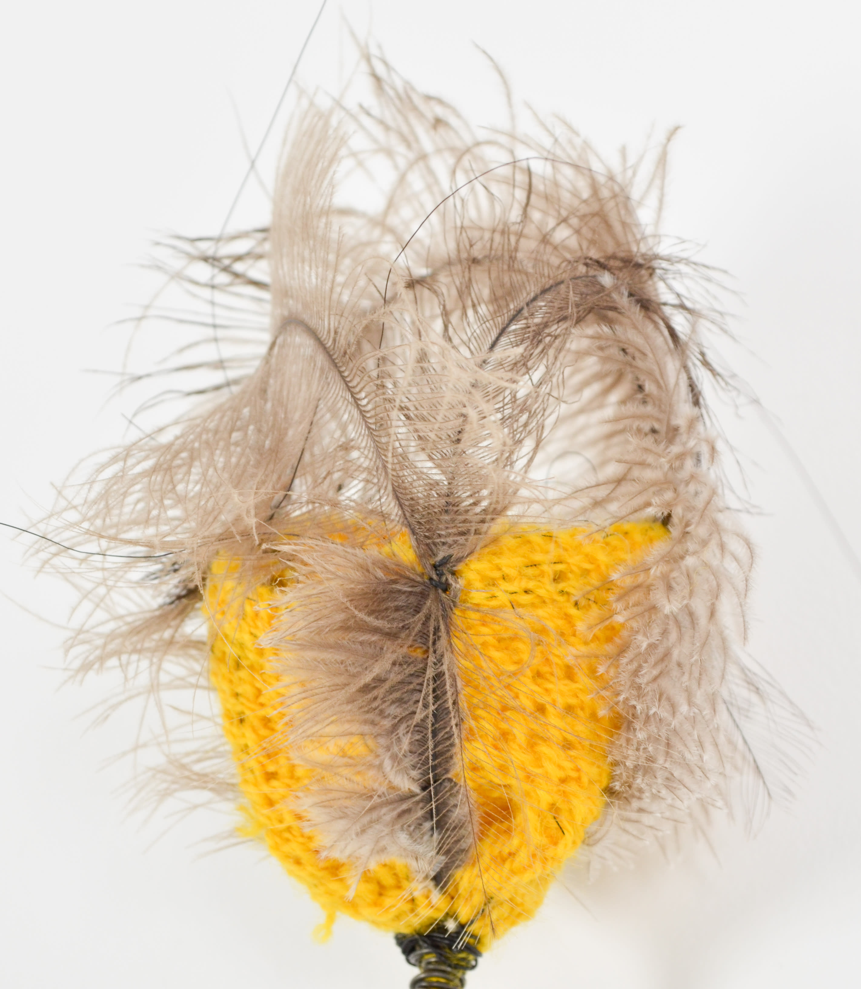 mixed media - sprang wool, upcycled fence, horse hair, ostrich feathers, & annealed steel - 15"x4"