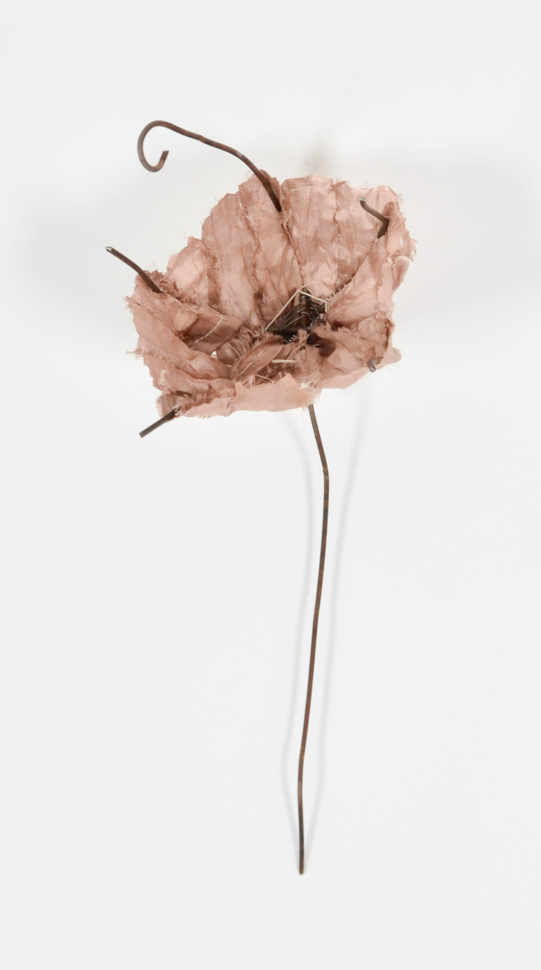 upcycled sari & fence, sewn with cotton thread and annealed steel wire - 12" x 4"