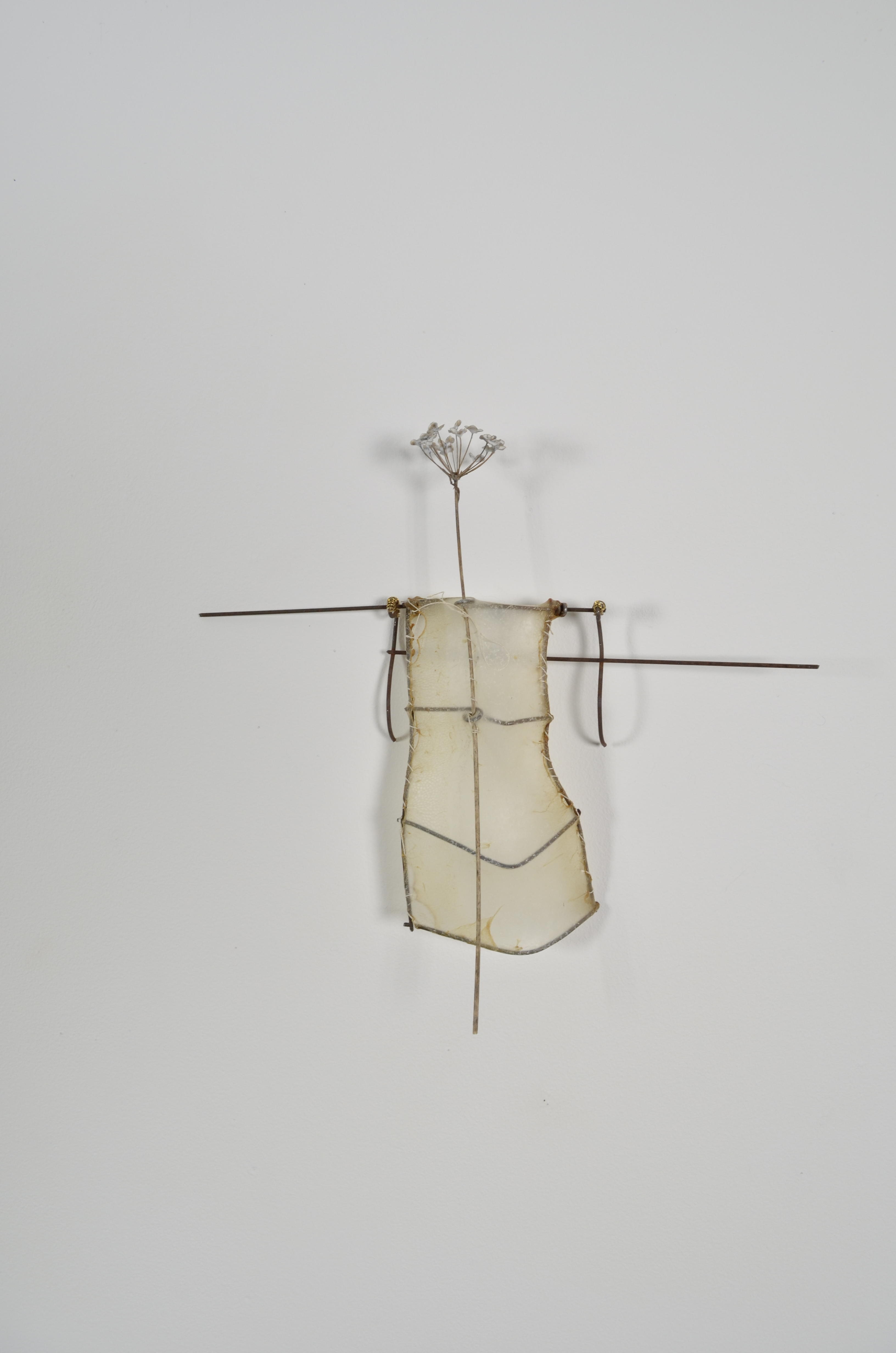 This paper doll is slightly more than a paper dress - her dress has been made out of found fence gut and the allium is sewn on with thread.  SOLD