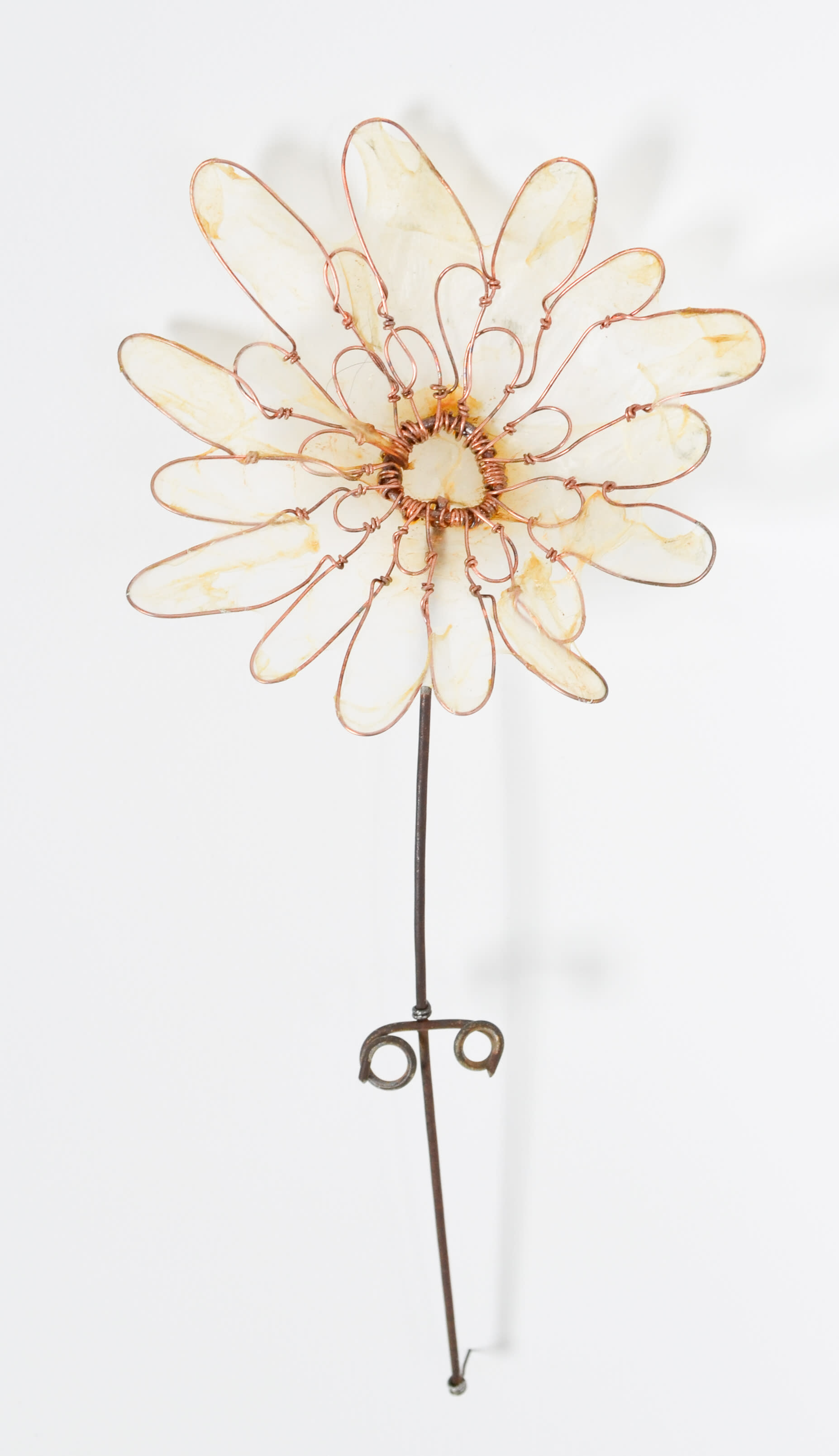 mixed media - upcycled fence, copper wire, & gut - 10.5"x5"