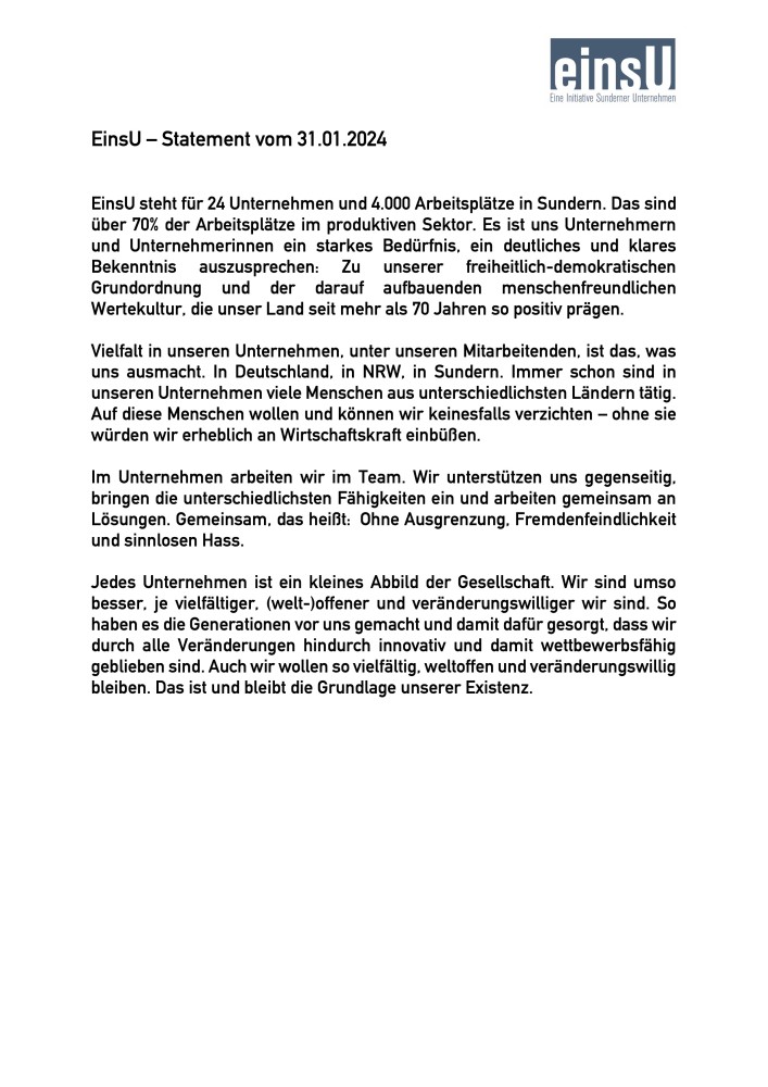 EinsU Statement für Demokratie und Vielfalt