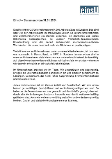 EinsU Statement für Demokratie und Vielfalt