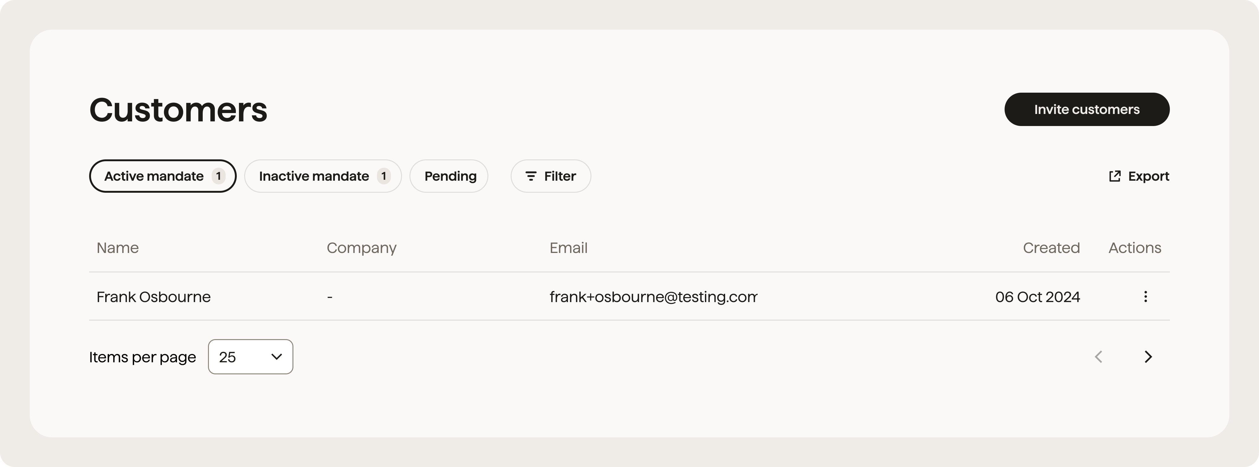 You should now be able to see your newly created customer on the customers page in the dashboard.