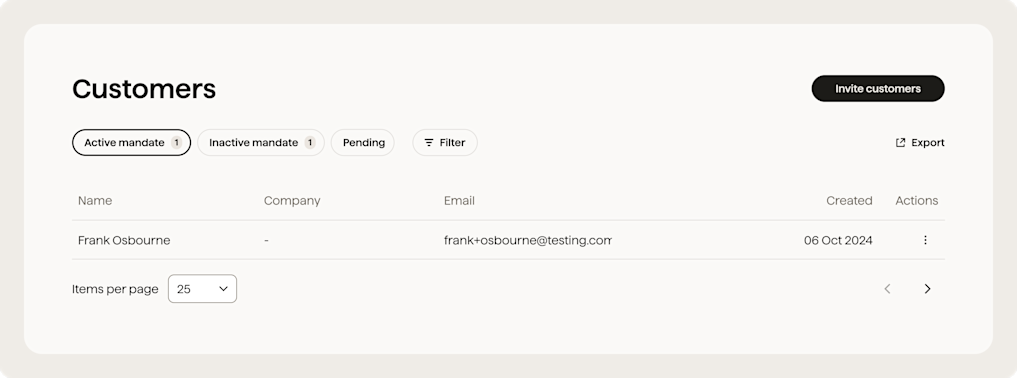 You should now be able to see your newly created customer on the customers page in the dashboard.