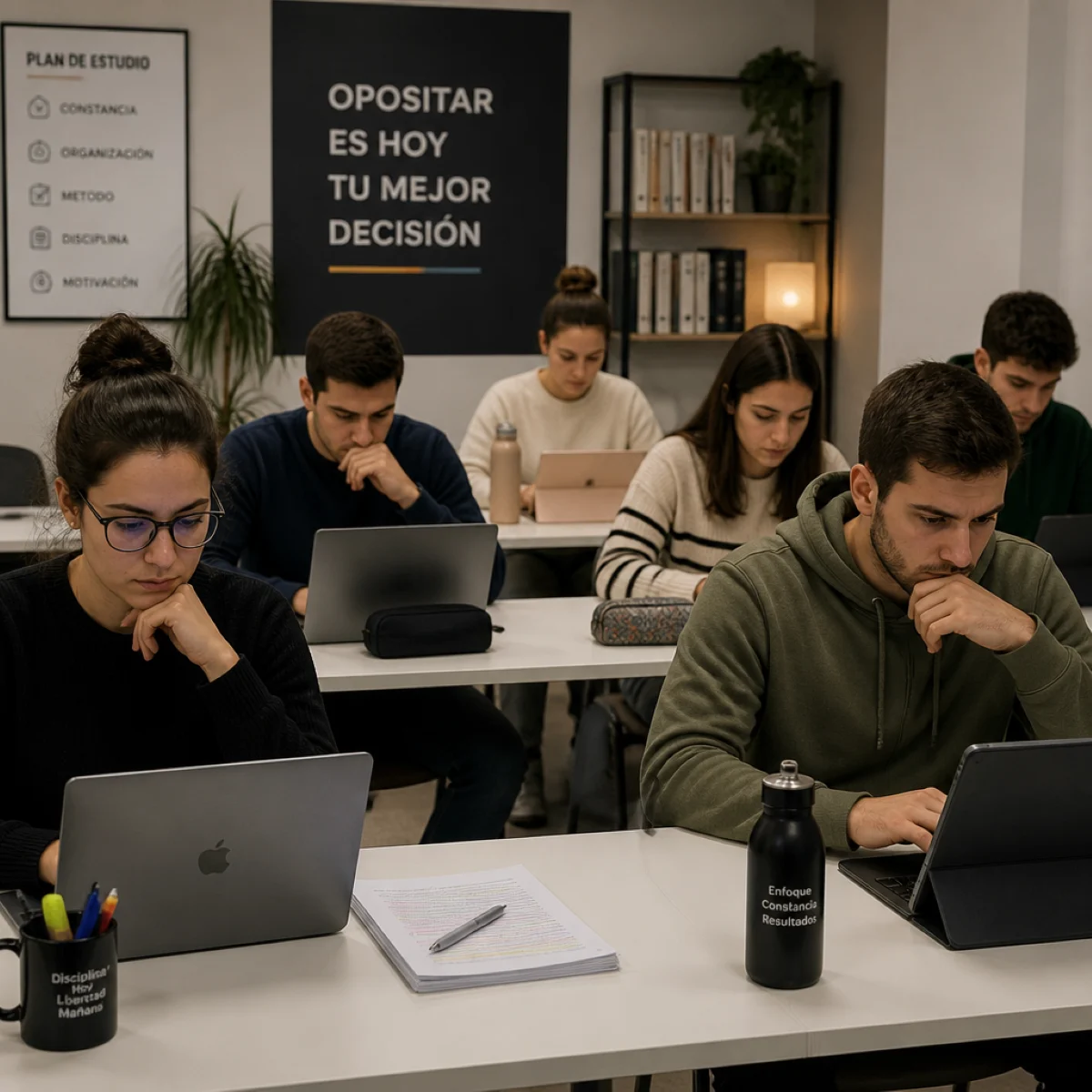 Alumno realizando test online desde sus dispositivos para preparar oposiciones