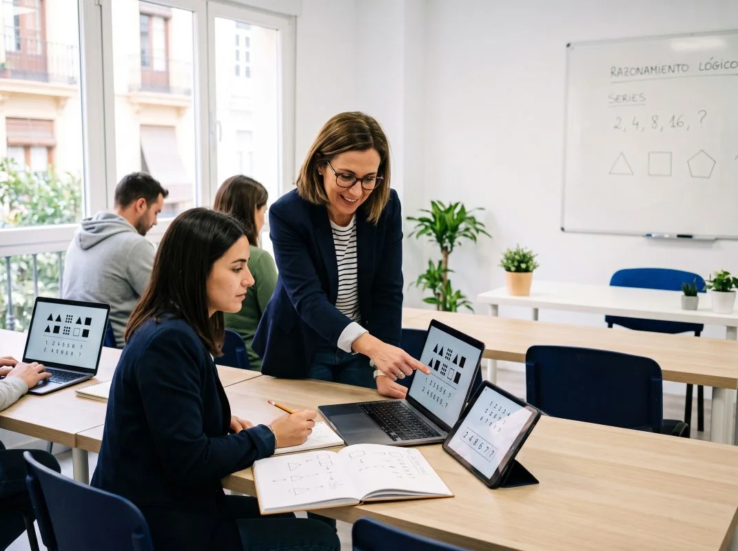 Alumnos de una academia practicando psicotécnicos de oposiciones
