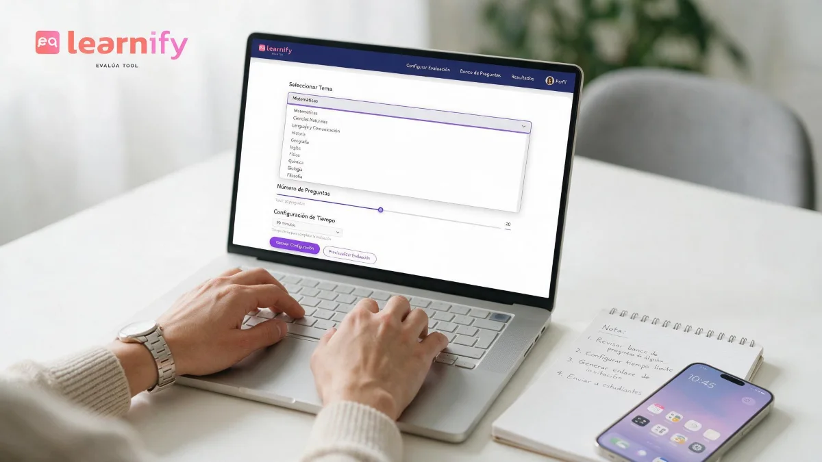 Configuración de un examen tipo test en un generador automático para academias