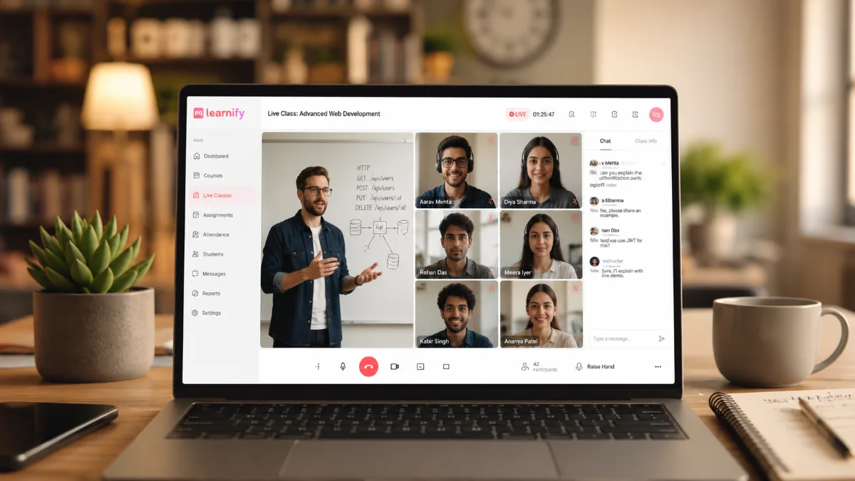 Alumnos asistiendo a clases en vivo online desde una plataforma para academias