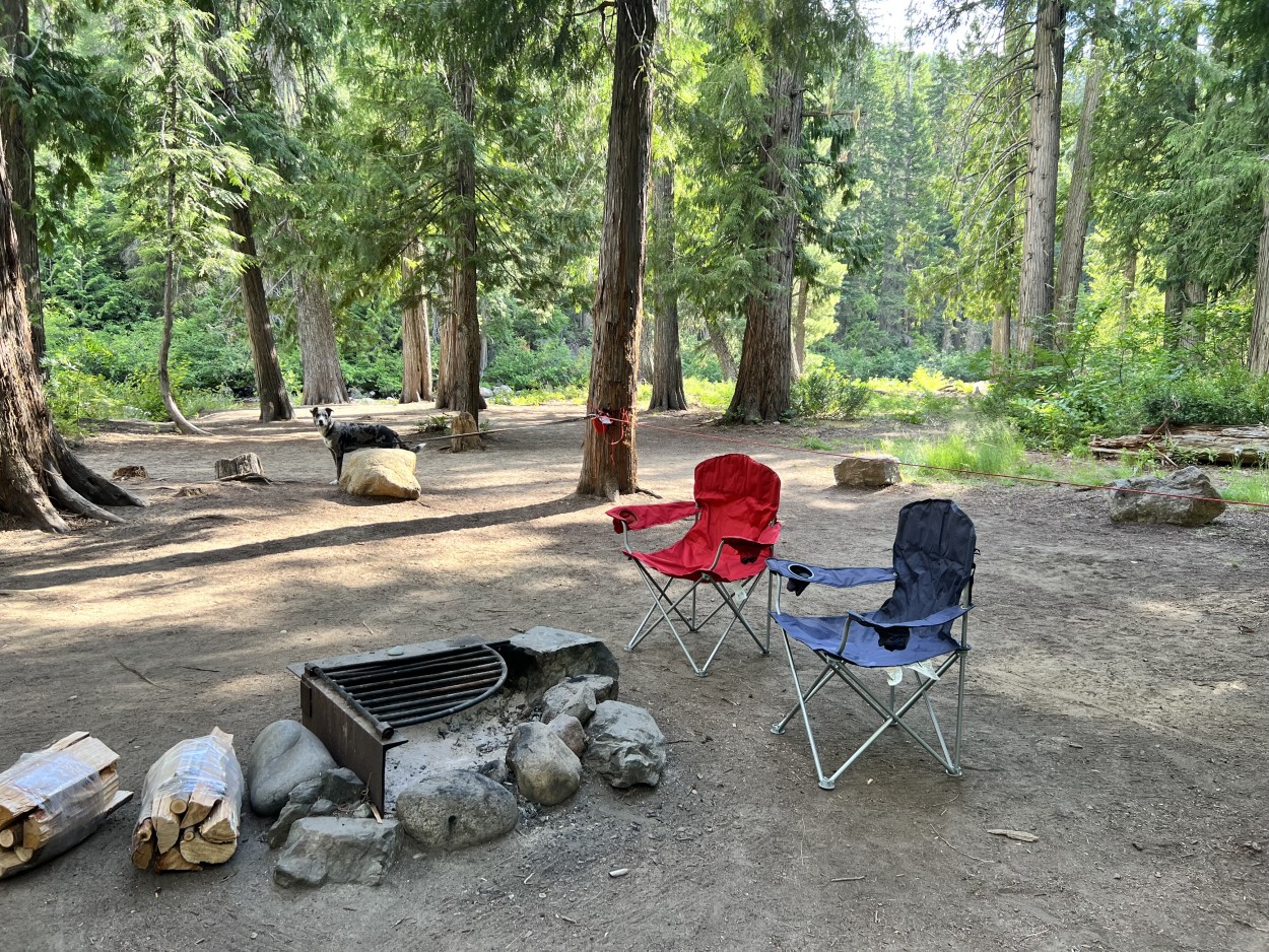 Firepit at Ida Creek with chairs nearby