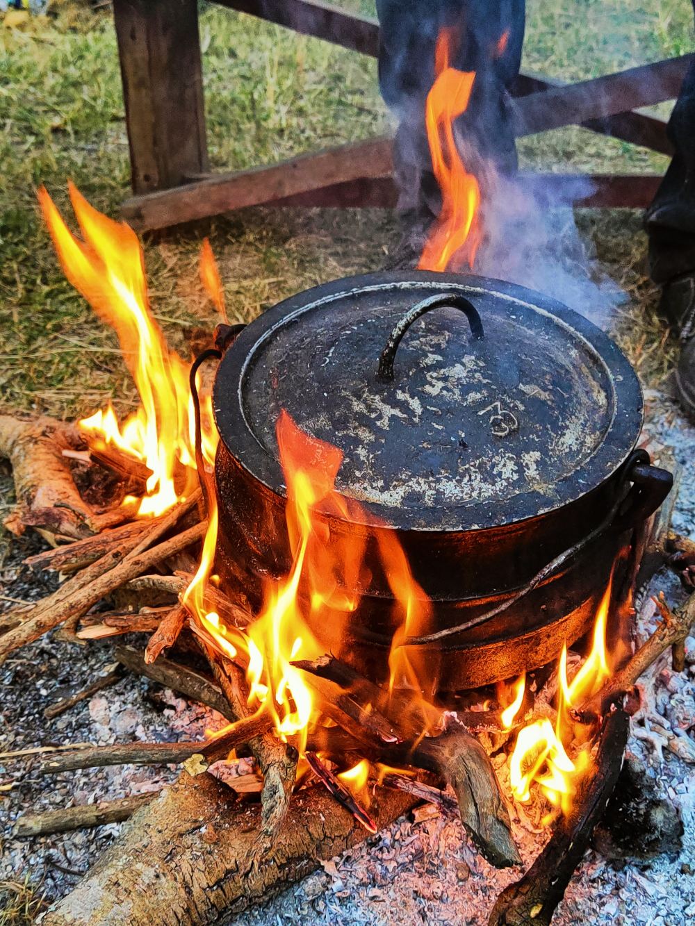 Dutch oven cooking over fire