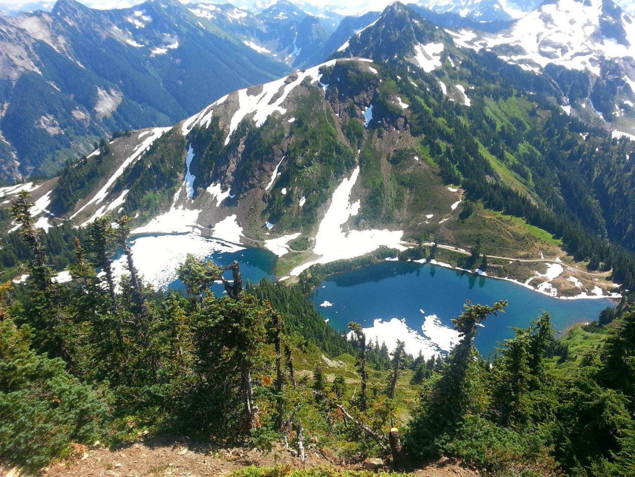 View of Twin Lakes while hiking up Winchester Mountain