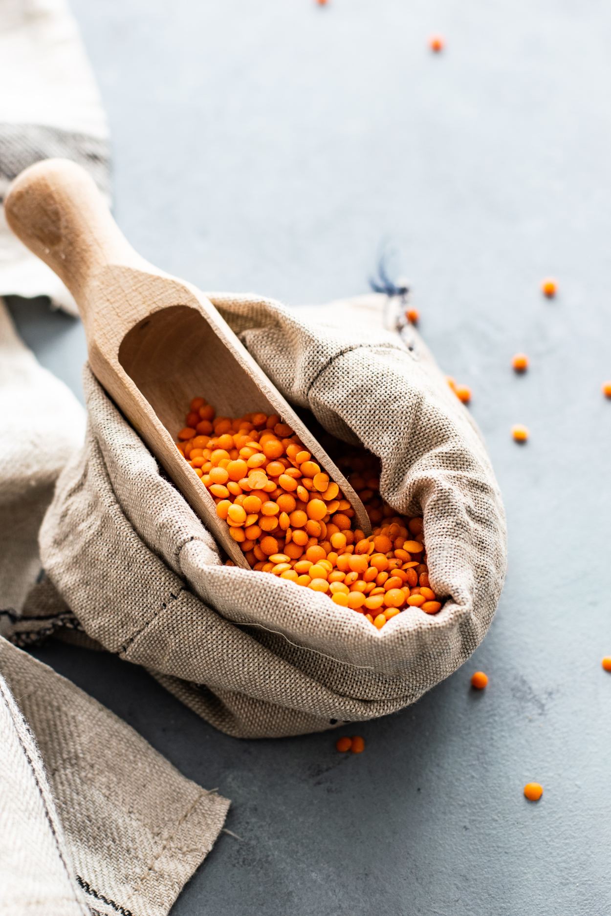 Lentils in bag with scoop