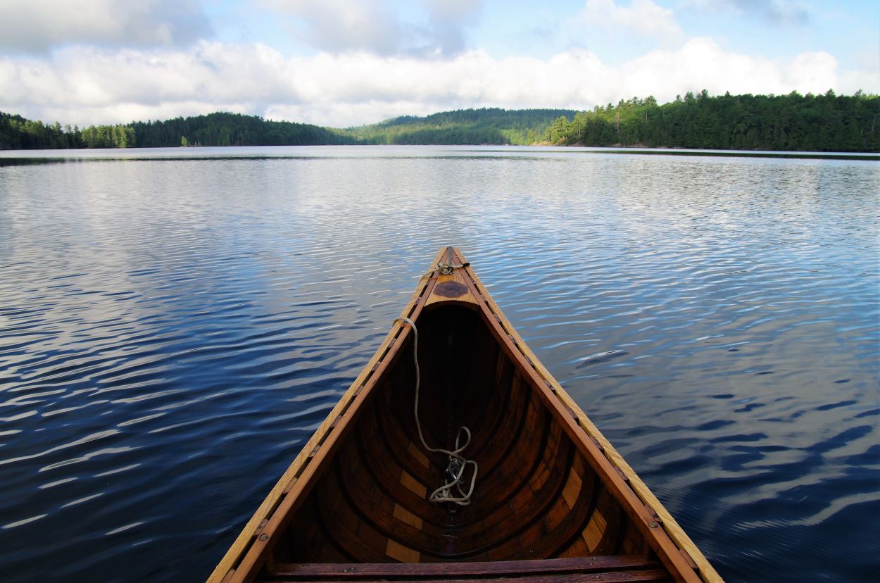 View from canoe across lake