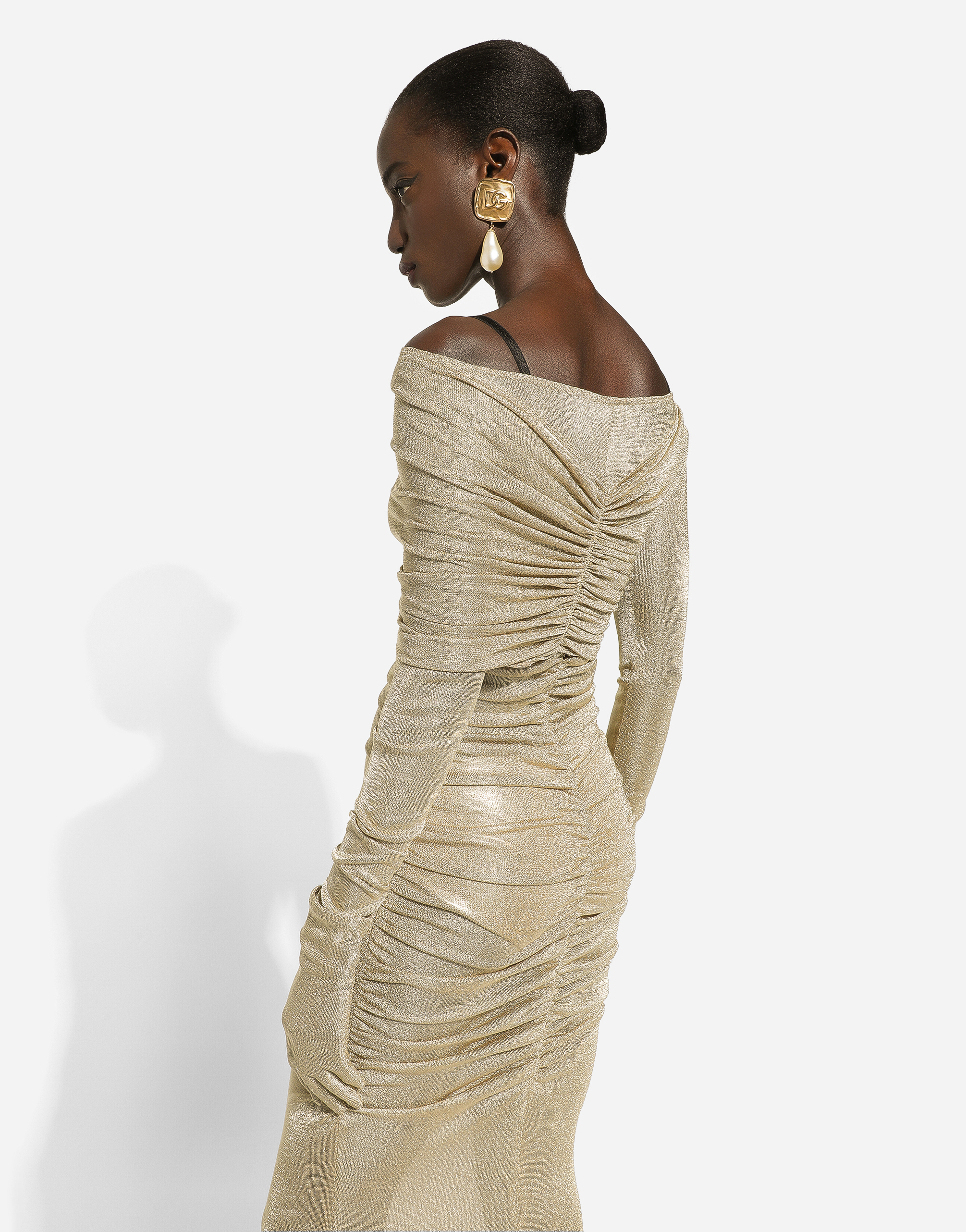 Lurex mesh calf-length dress in Gold for | Dolce&Gabbana® US