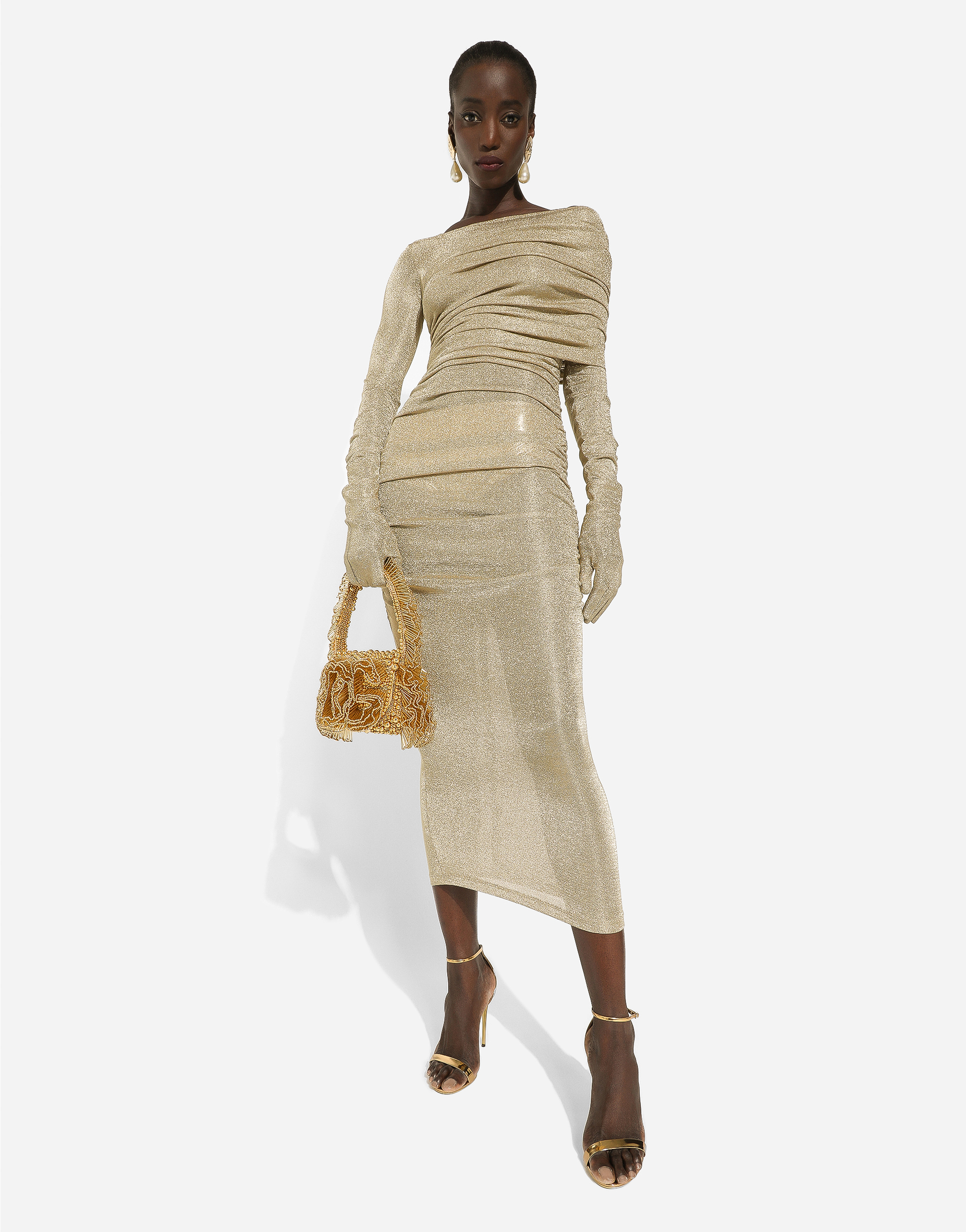 Lurex mesh calf-length dress in Gold for | Dolce&Gabbana® US