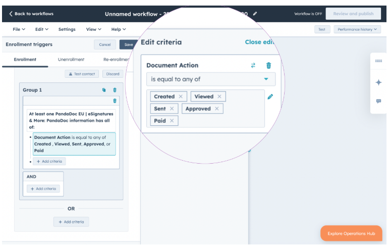 document action in HubSpot