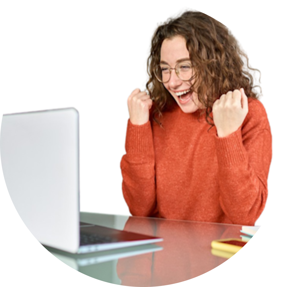 woman celebrating work success