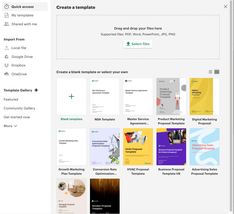 Select a template in PandaDoc