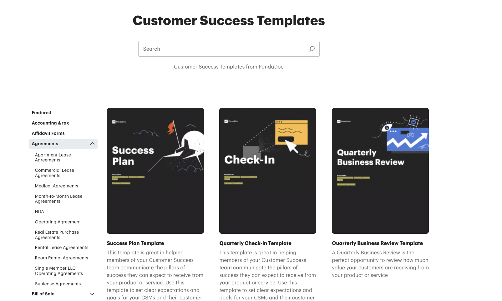 a customer success template in PandaDoc