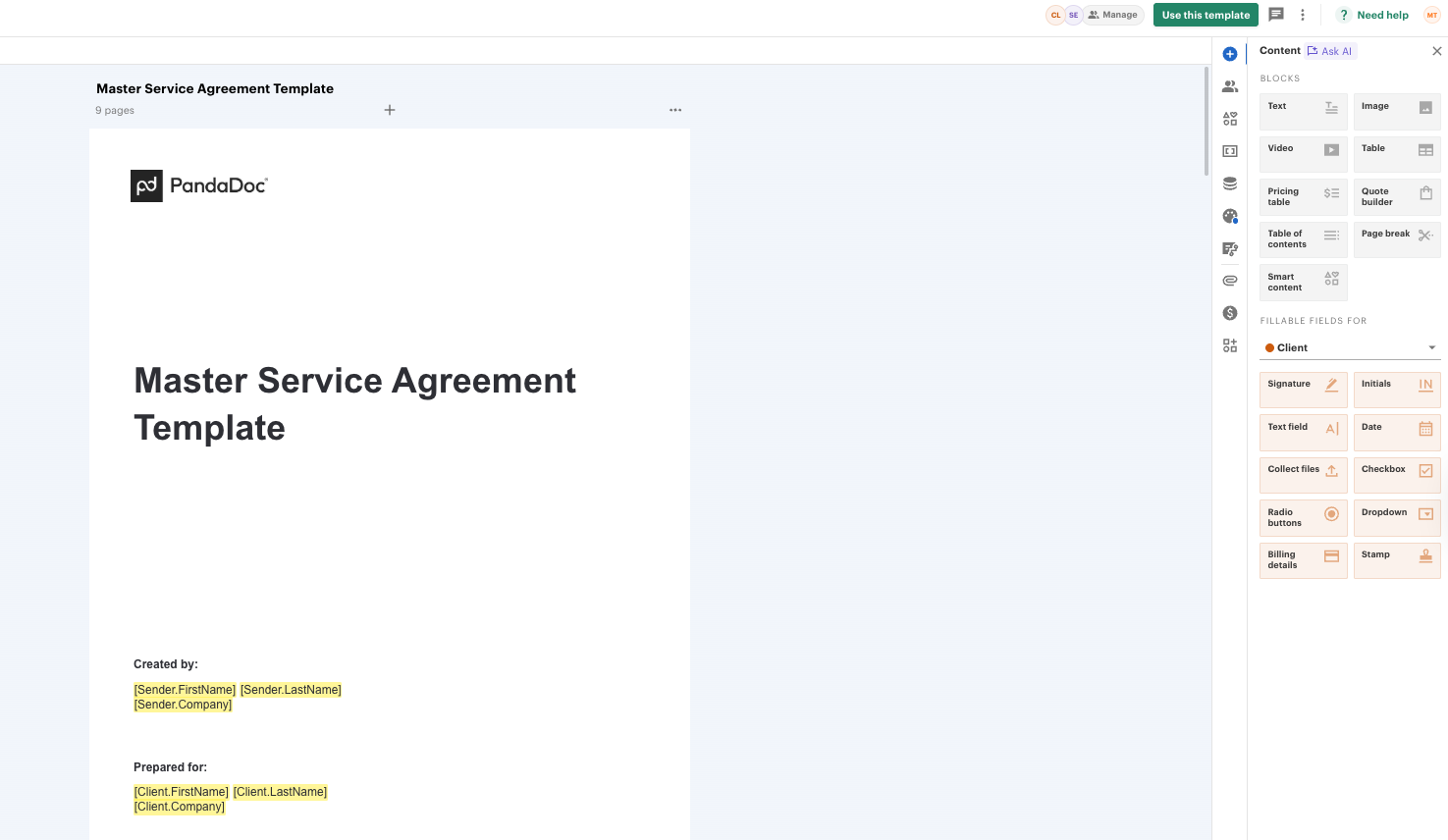 msa template in PandaDoc