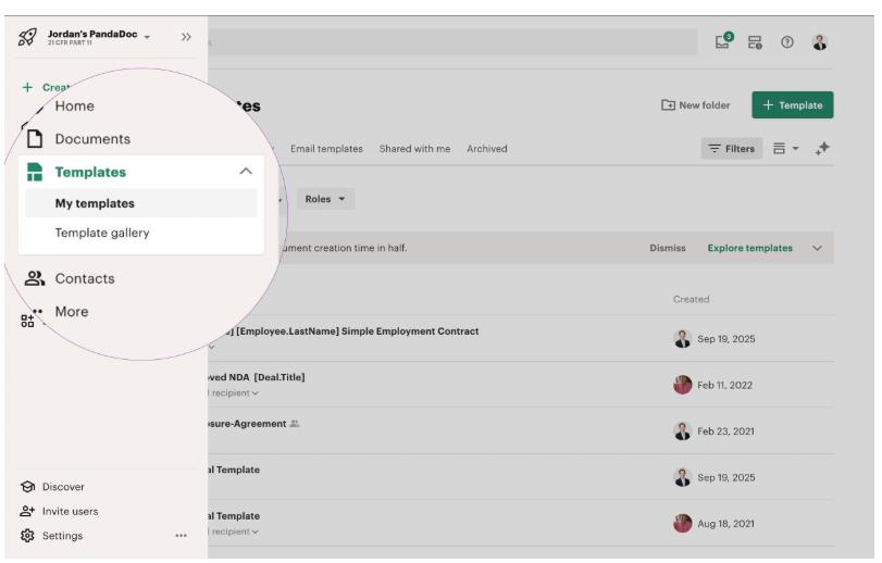 setting up templates in PandaDoc