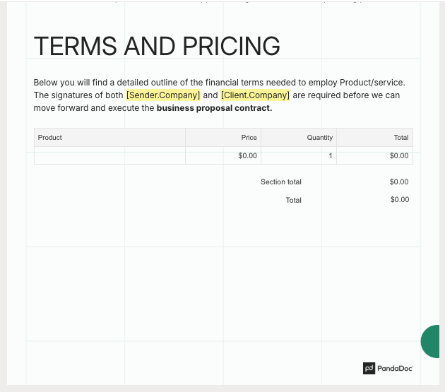 quote template in PandaDoc