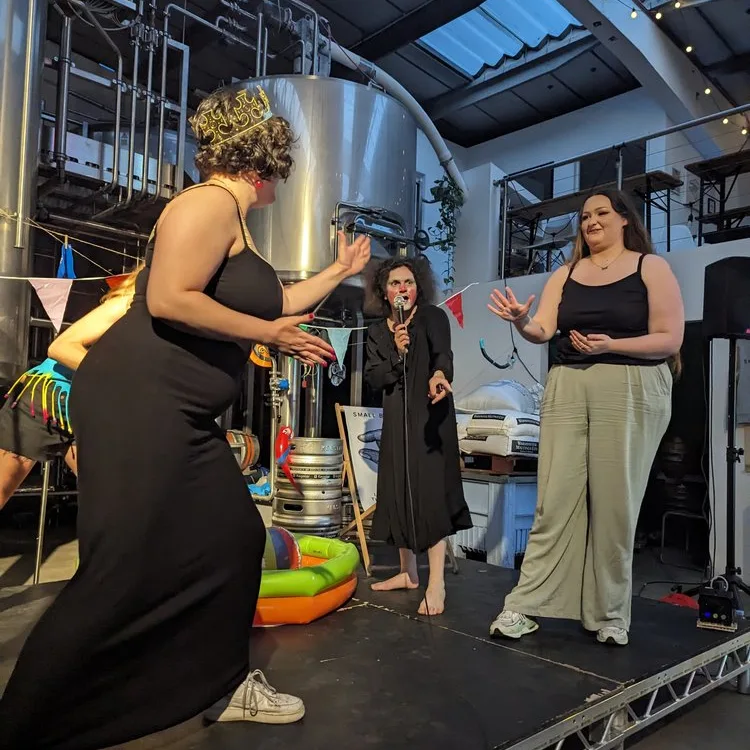 modern art variety show Rock Paper Rock paper scissors contest on stage