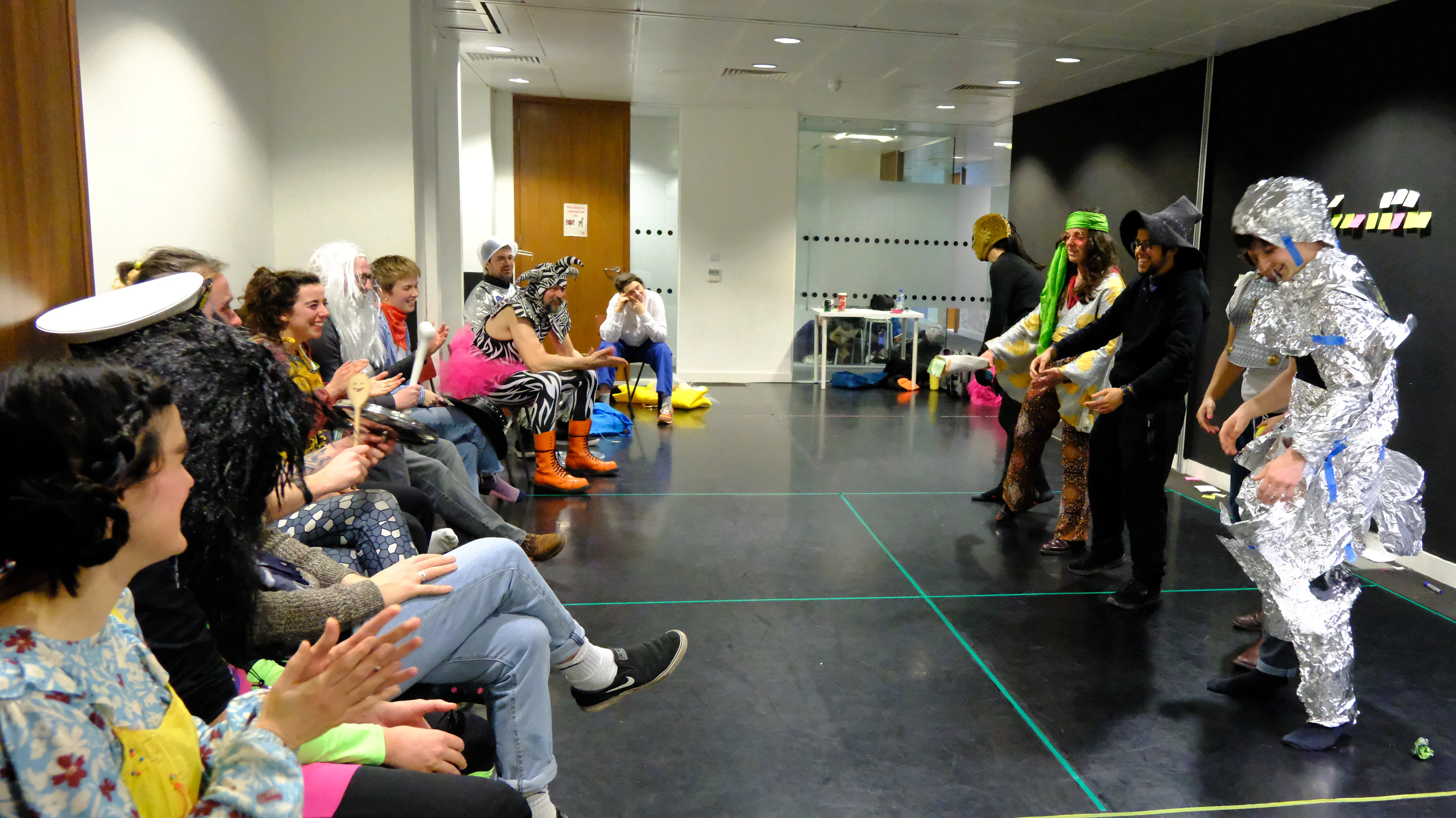Clown workshop with costumes Clown workshop with everyone in fancy dress costumes