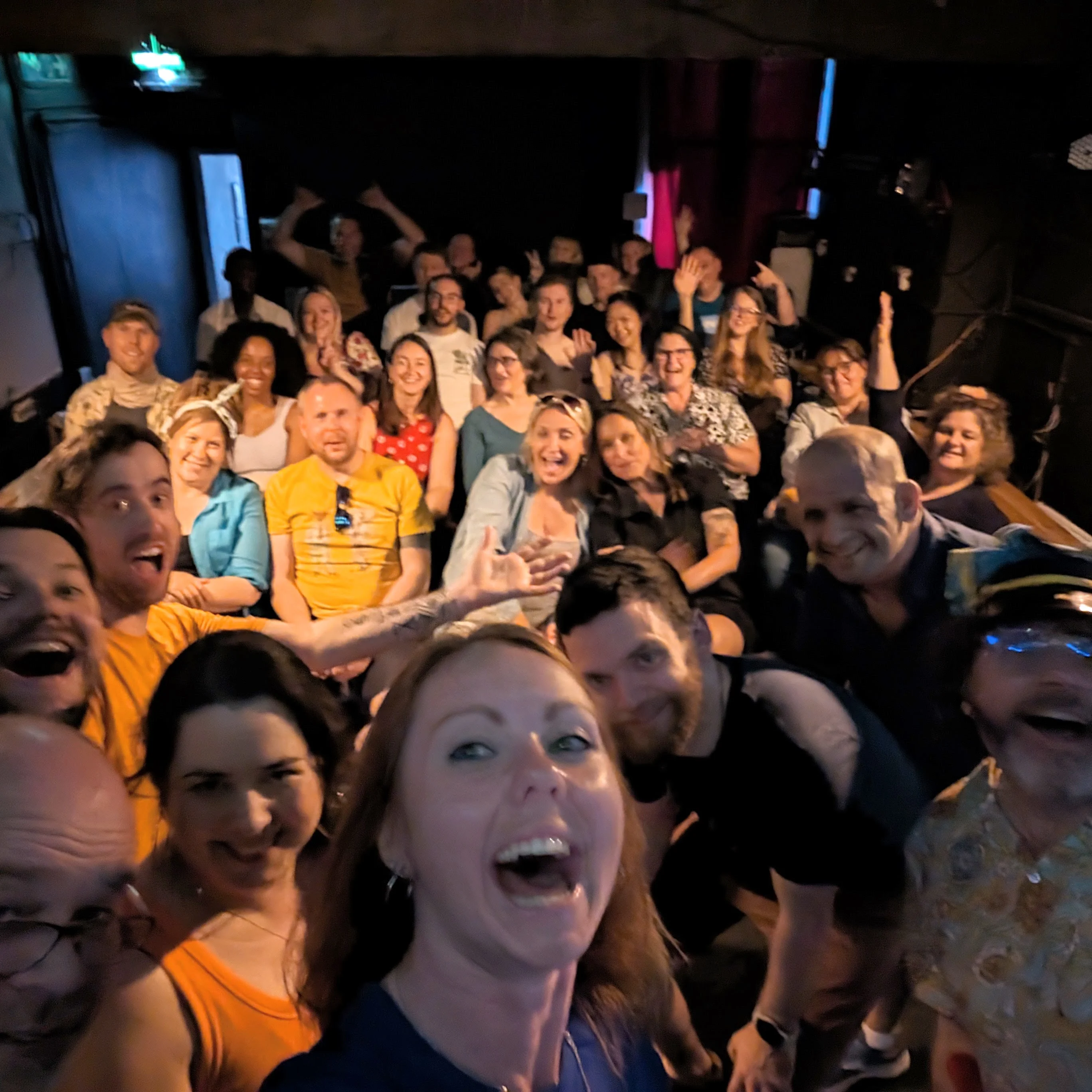 Kerfuffle at Brighton Fringe Improv team smiling in front of audience after a show