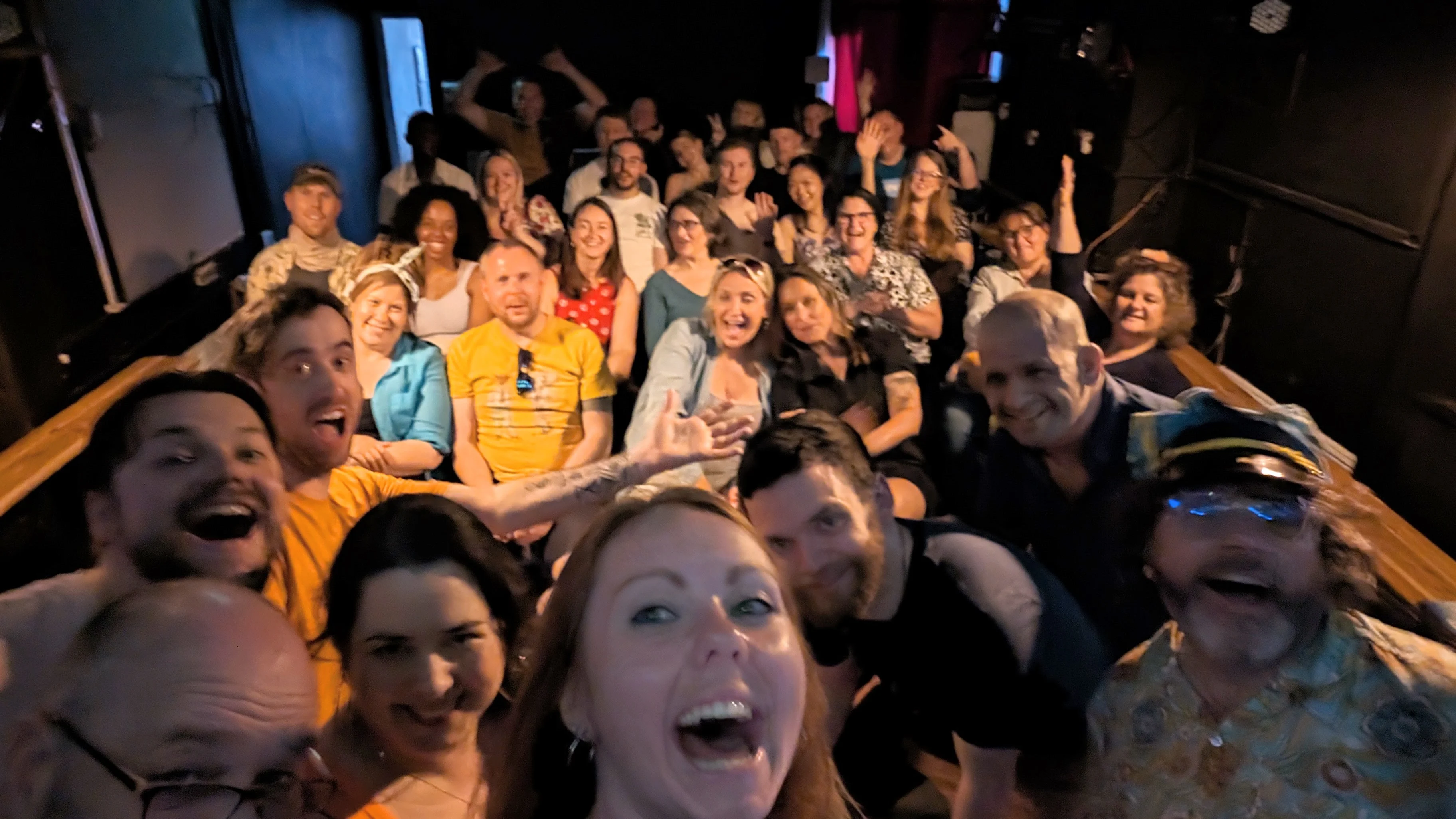 Kerfuffle at Brighton Fringe Improv team smiling in front of audience after a show