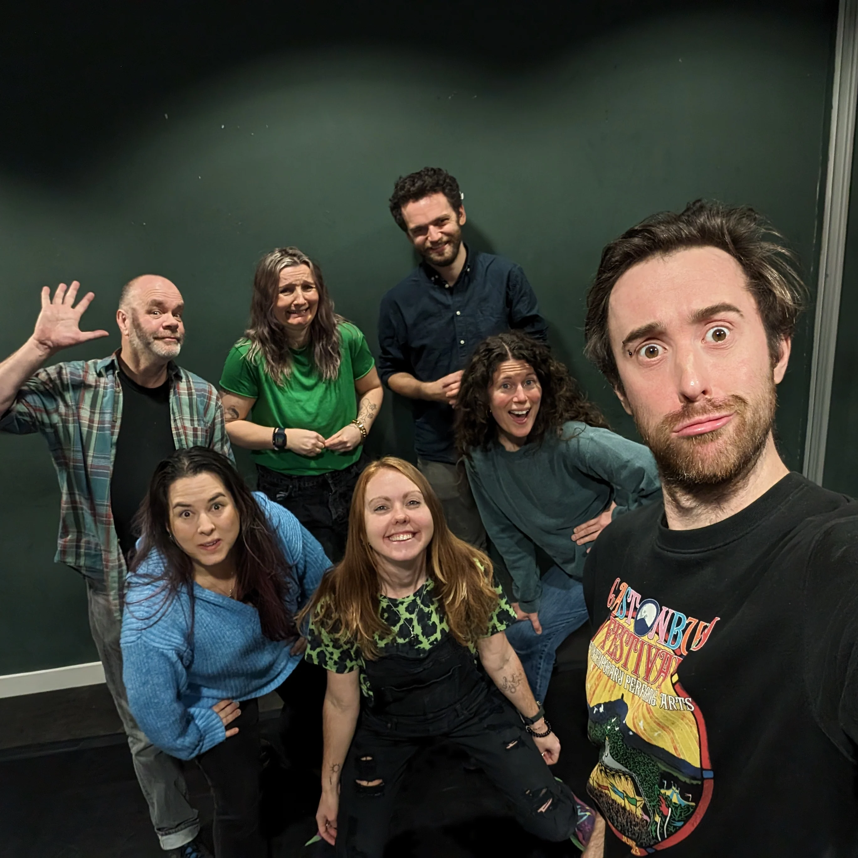 Kerfuffle after a team rehearsal  Improv team gathering for a photo