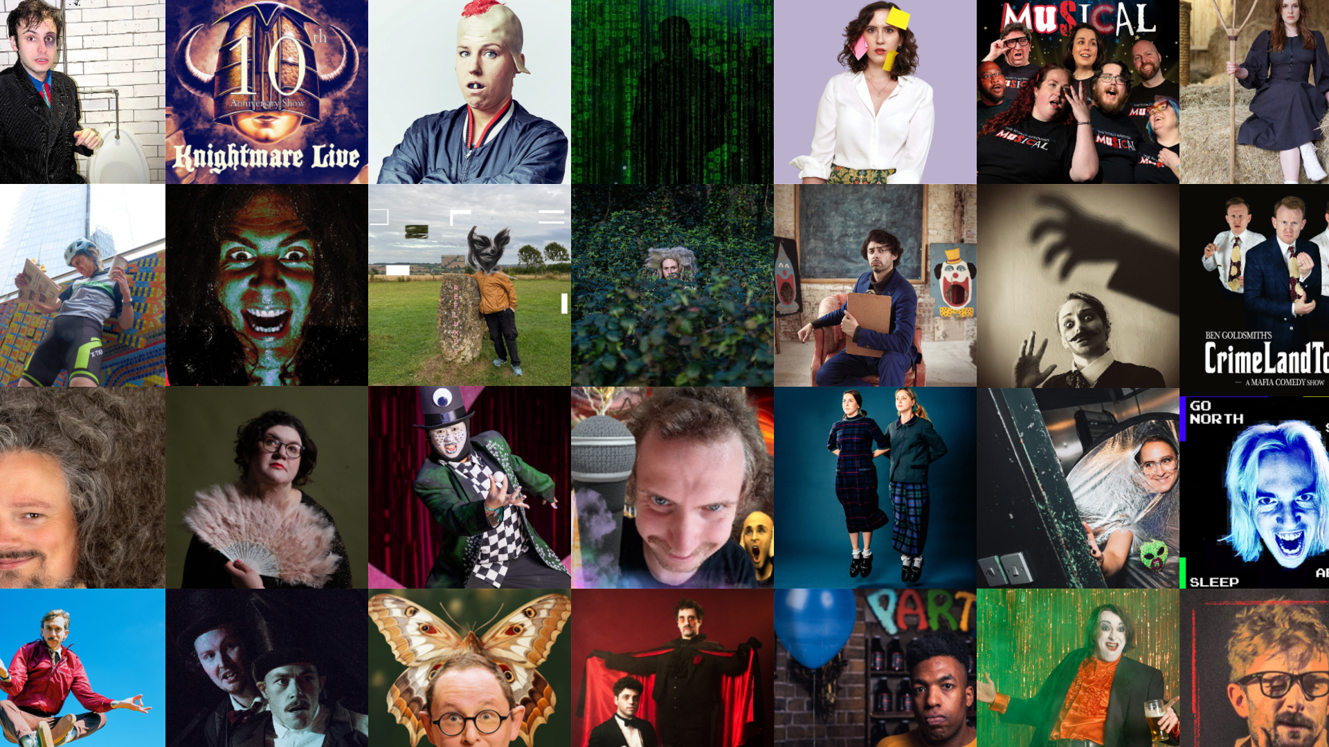 Square images showing a selection of shows to see at the comedy festival