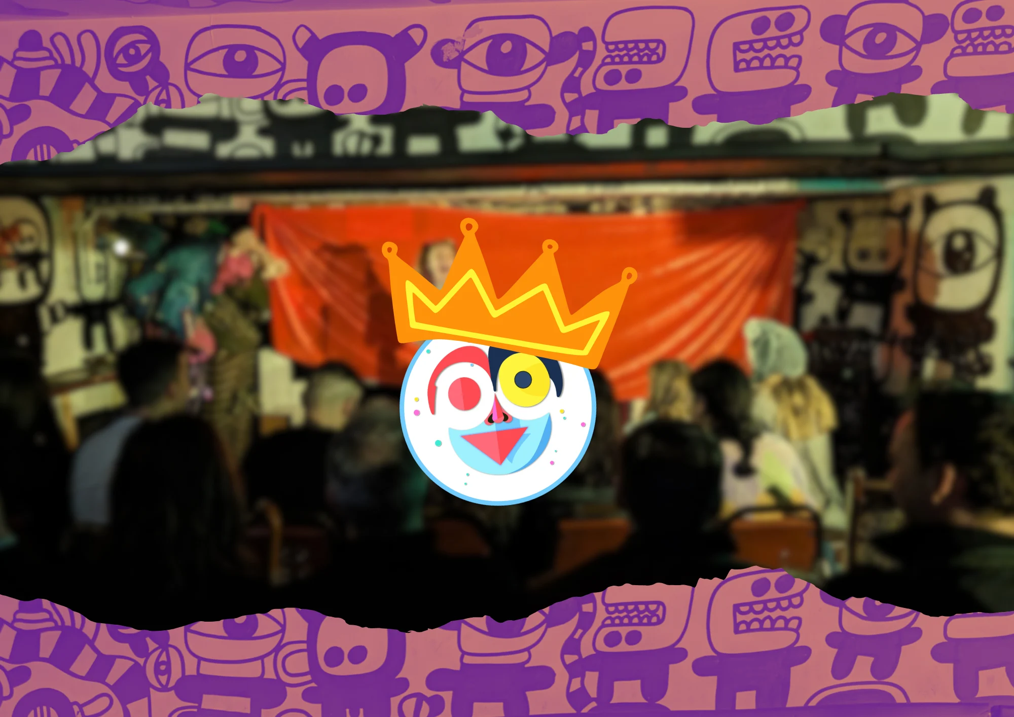 Stage shown with playface logo and a crown on it