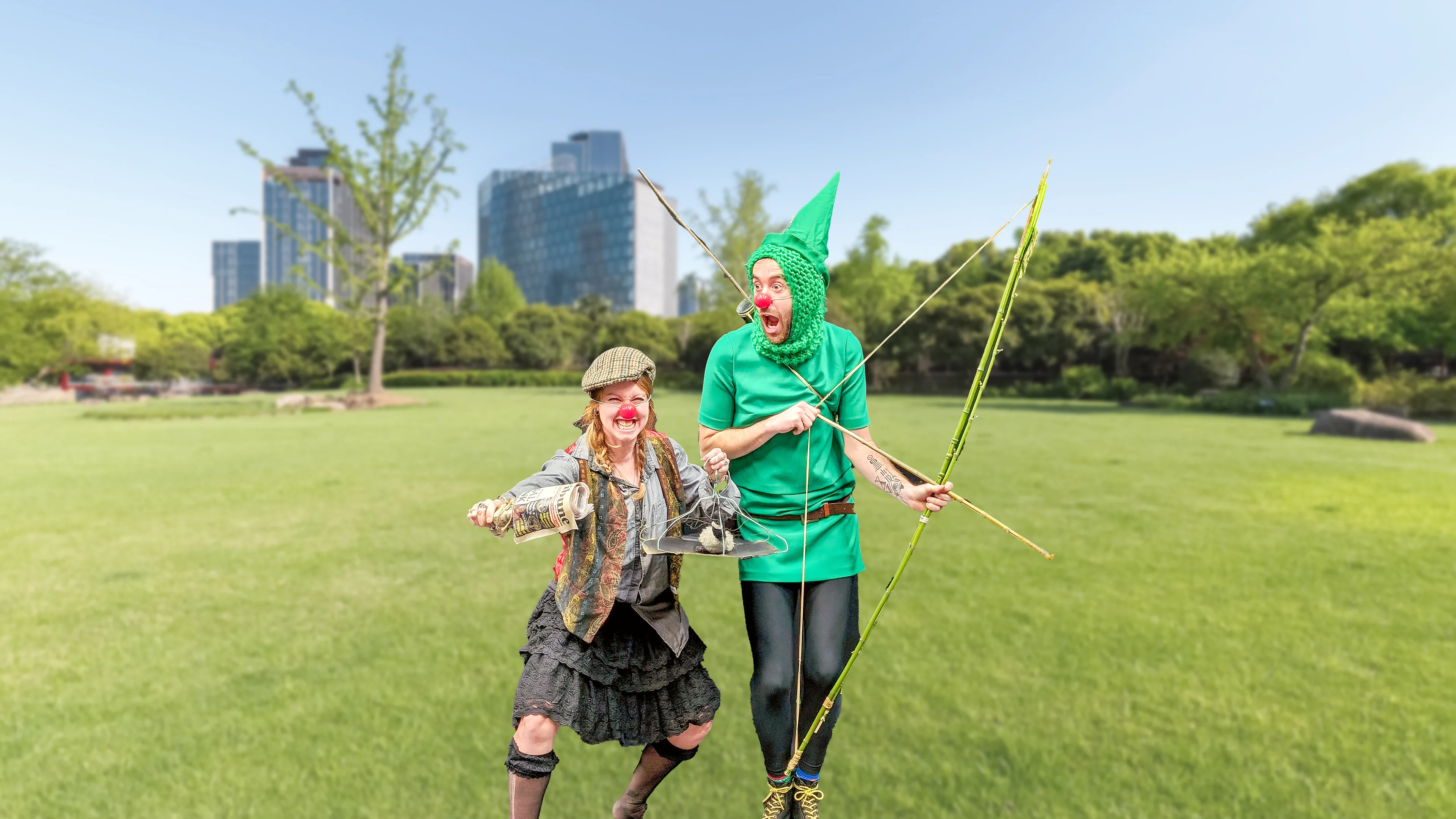 Charlie and Viki Jackson in costumes in the park