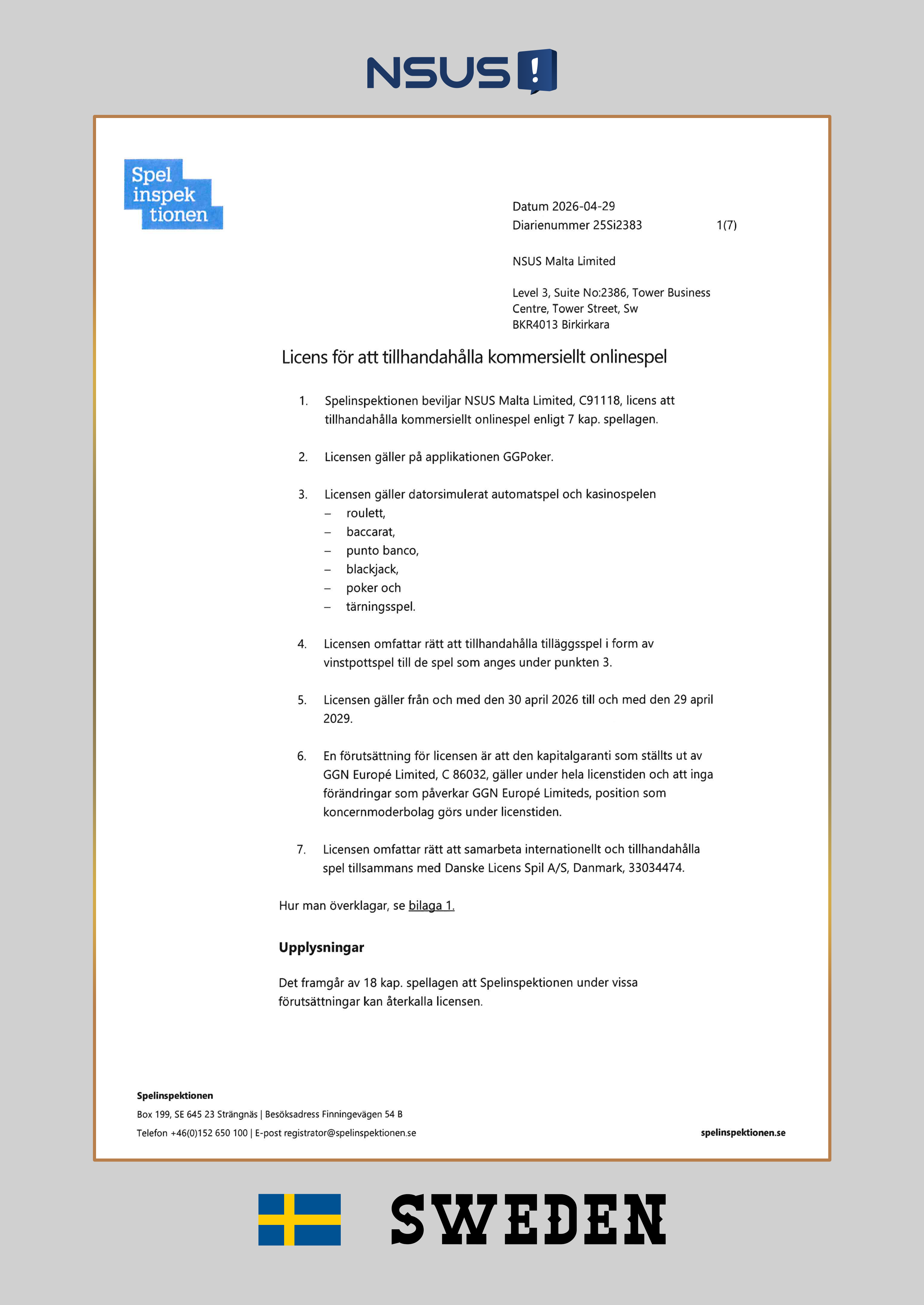 Sweden Licence