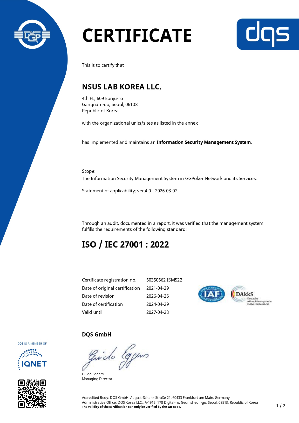 FY26 NSUS LAB KOREA LLC - ISO IEC 27001 2022 page-0001