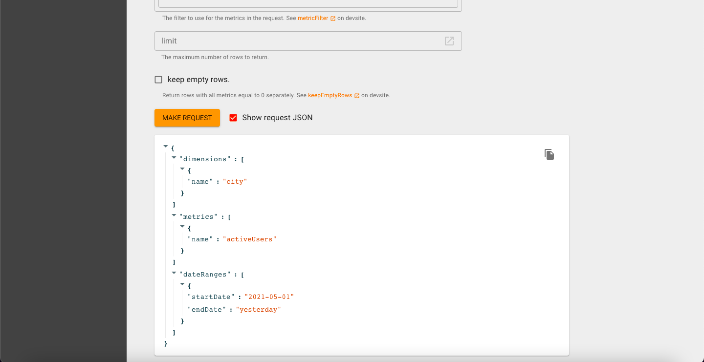 GA4 Query Explorer JSON