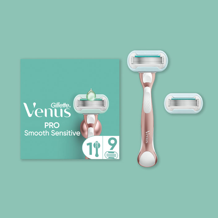 Gillette Venus Pro Smooth Sensitive Rasoio - Include 9 lame di ricambio