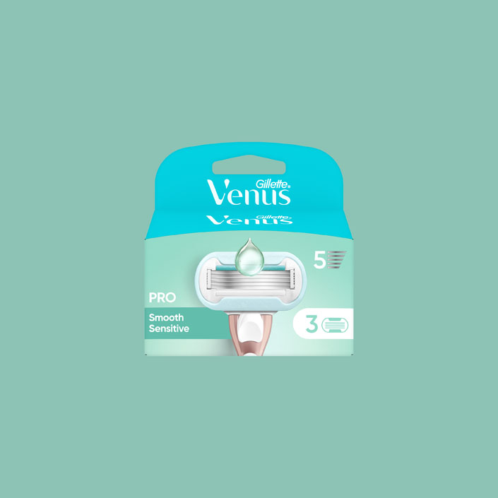Gillette Venus PRO Smooth Sensitive Rakblad - Inkluderar 3 påfyllningar