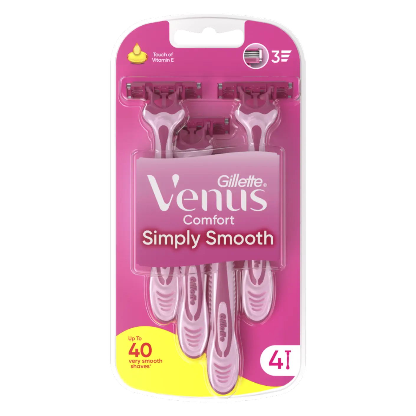 Gillette Venus Comfort Smooth förpackning med engångsrakhyvlar, 3 blad och Lubrastrip för bekväm rakning