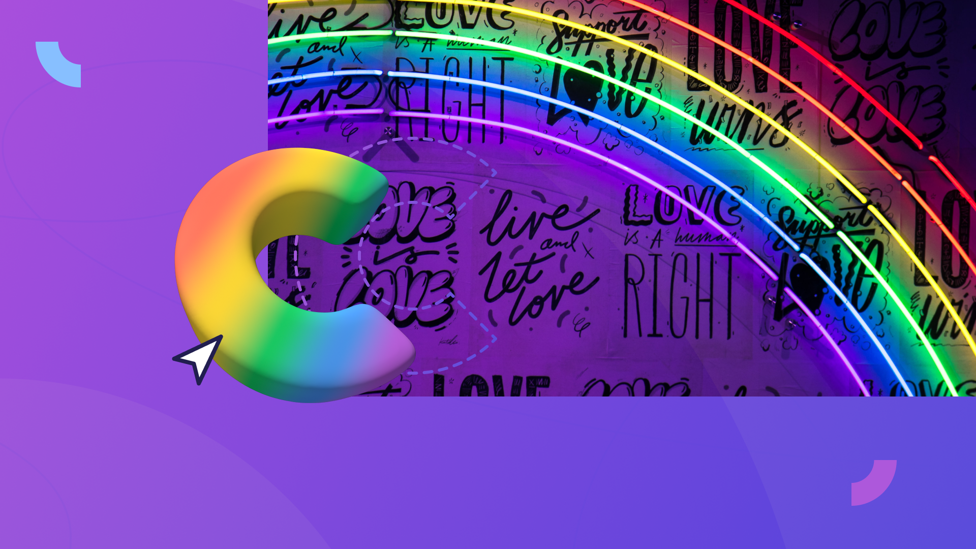 A Clipchamp rainbow logo is laid over a video of a rainbow.