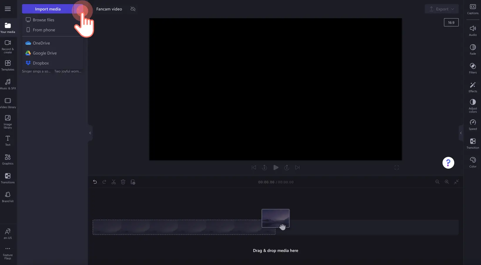 An image of a user importing video.