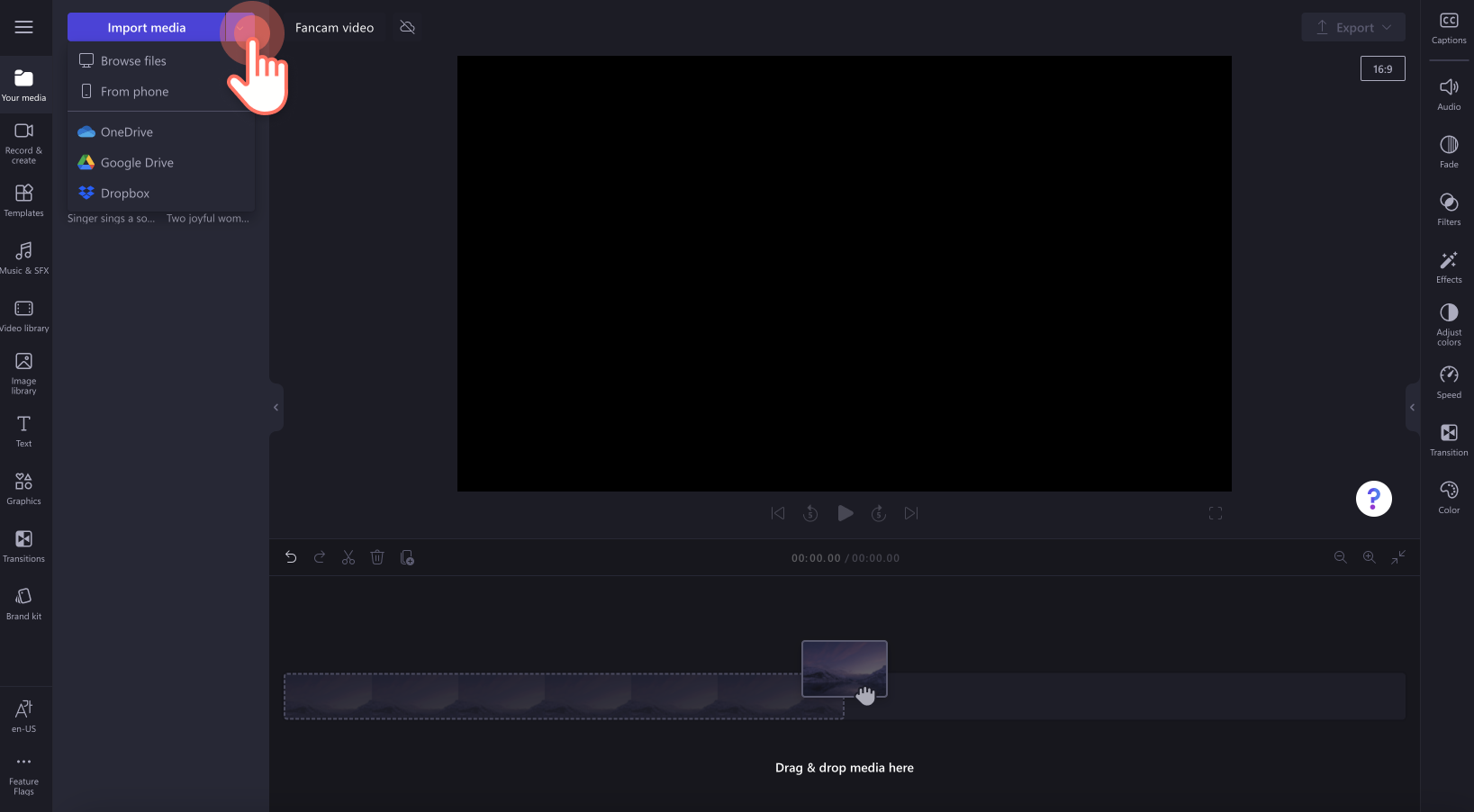 An image of a user importing video.